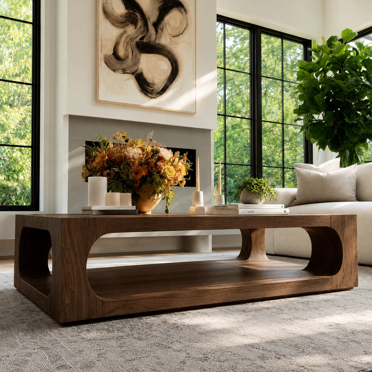 Natural Solid Wood Coffee Table with Open Shelf – Modern Style - Livewoodcraft - 8
