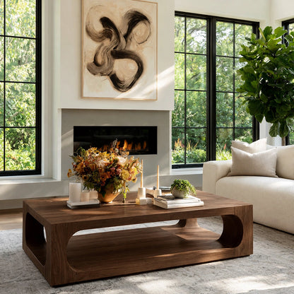 Natural Solid Wood Coffee Table with Open Shelf – Modern Style - Livewoodcraft
