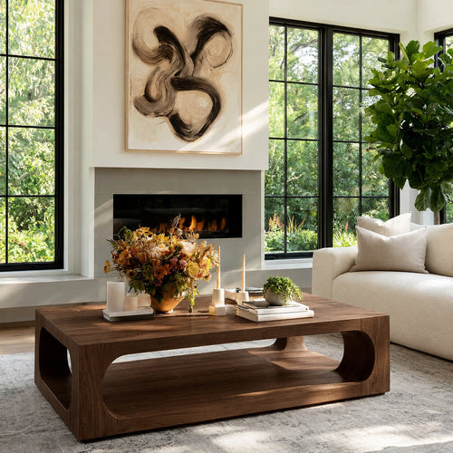 Natural Solid Wood Coffee Table with Open Shelf – Modern Style - Livewoodcraft