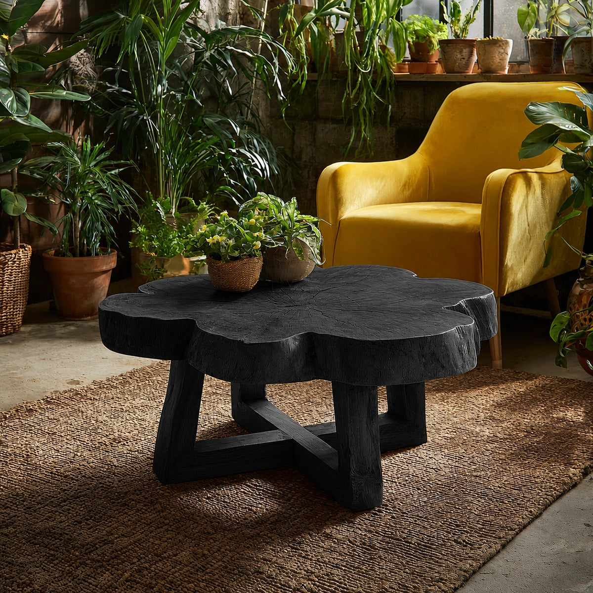 Natural Solid Wood Coffee Table with Organic Live Edge Top and Cross Base - Livewoodcraft - 4