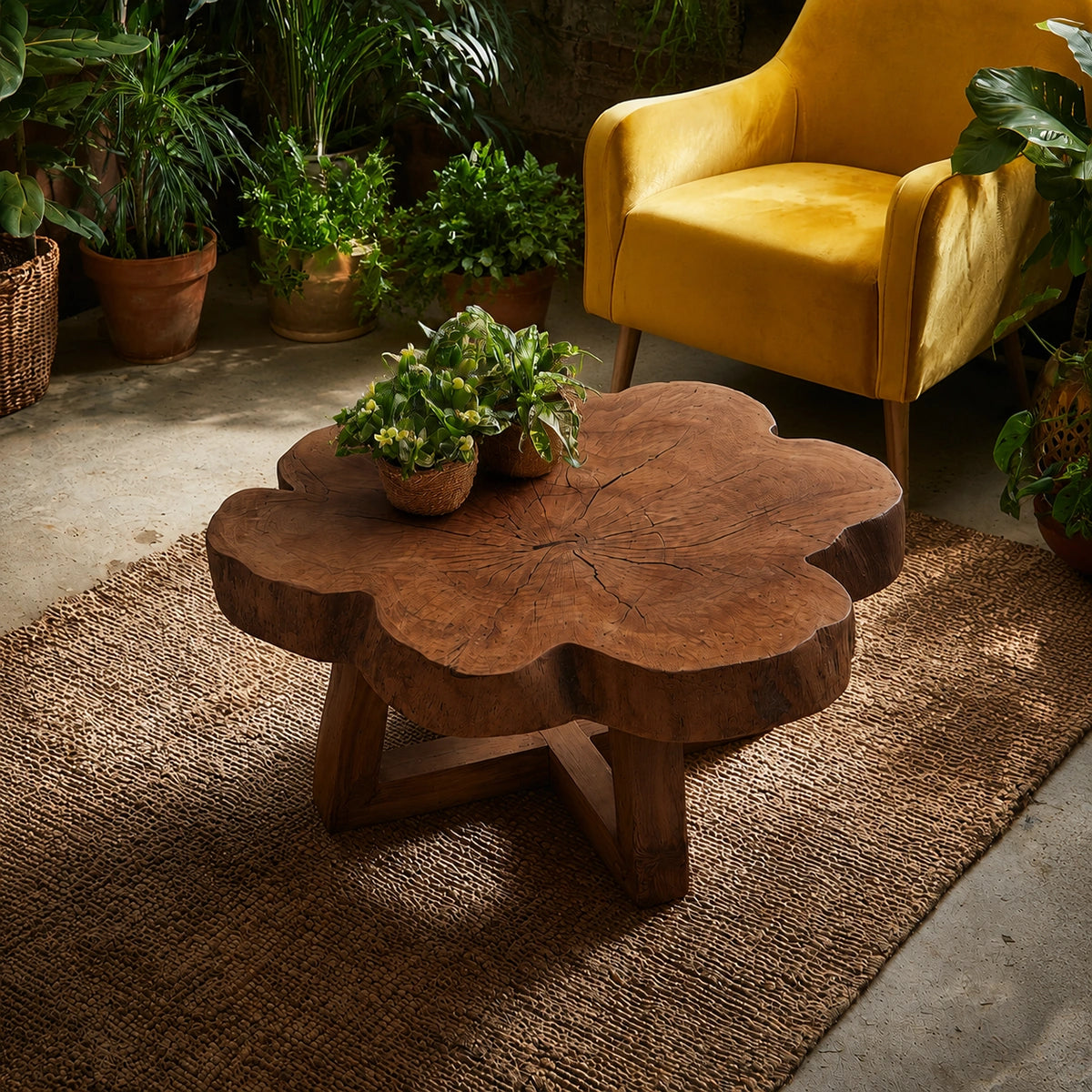 Natural Solid Wood Coffee Table with Organic Live Edge Top and Cross Base - Livewoodcraft - 7
