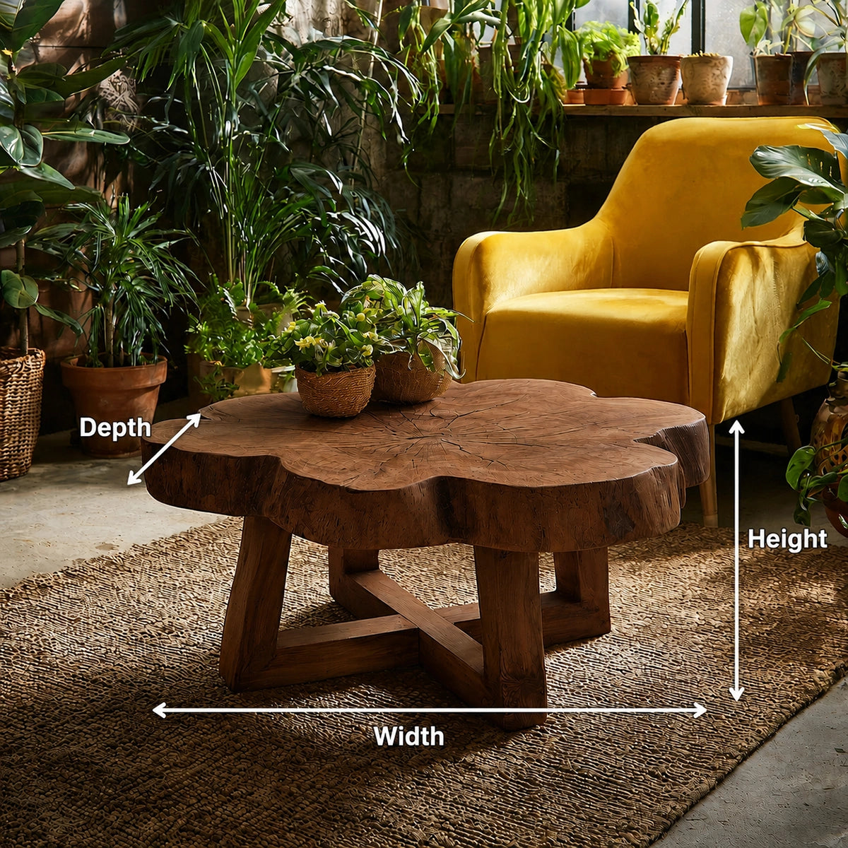 Natural Solid Wood Coffee Table with Organic Live Edge Top and Cross Base - Livewoodcraft - 9