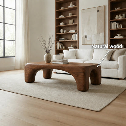 Natural Solid Wood Coffee Table with Rounded Top and Sculptural Arch Legs - Livewoodcraft - 10
