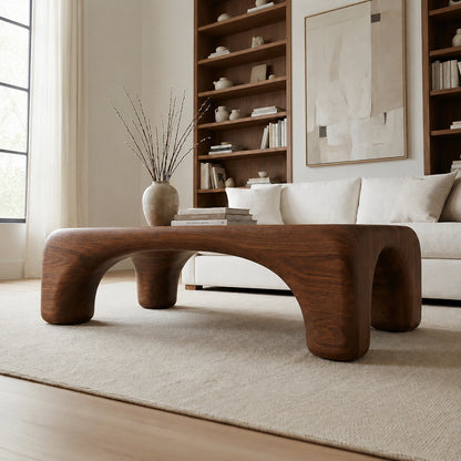 Natural Solid Wood Coffee Table with Rounded Top and Sculptural Arch Legs - Livewoodcraft - 5