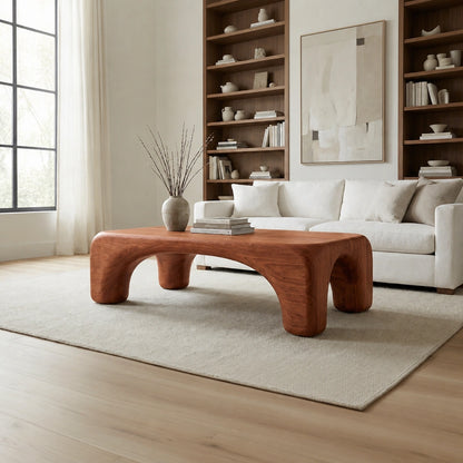 Natural Solid Wood Coffee Table with Rounded Top and Sculptural Arch Legs - Livewoodcraft - 6