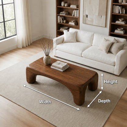 Natural Solid Wood Coffee Table with Rounded Top and Sculptural Arch Legs - Livewoodcraft - 9