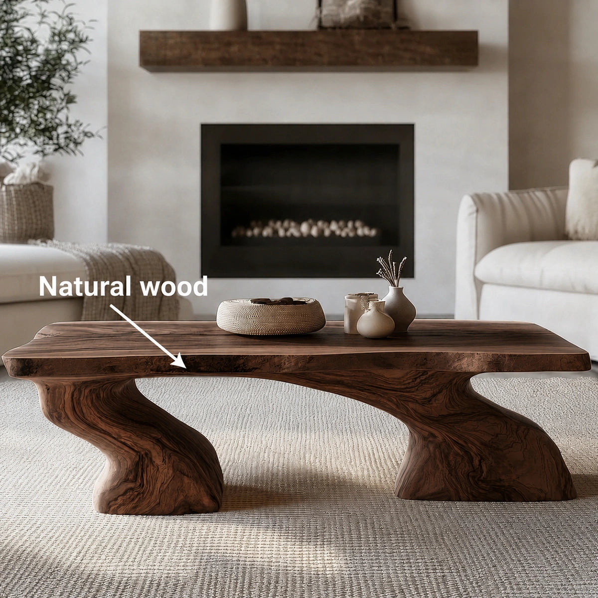 Natural Solid Wood Coffee Table with Sculptural Curved Base - Livewoodcraft - 10