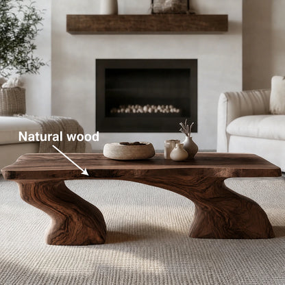 Natural Solid Wood Coffee Table with Sculptural Curved Base - Livewoodcraft - 10