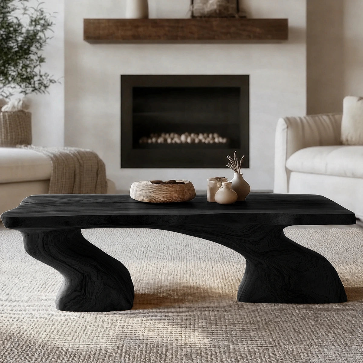 Natural Solid Wood Coffee Table with Sculptural Curved Base - Livewoodcraft - 4