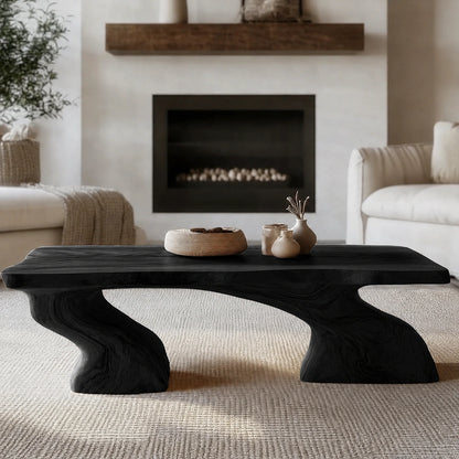 Natural Solid Wood Coffee Table with Sculptural Curved Base - Livewoodcraft - 4