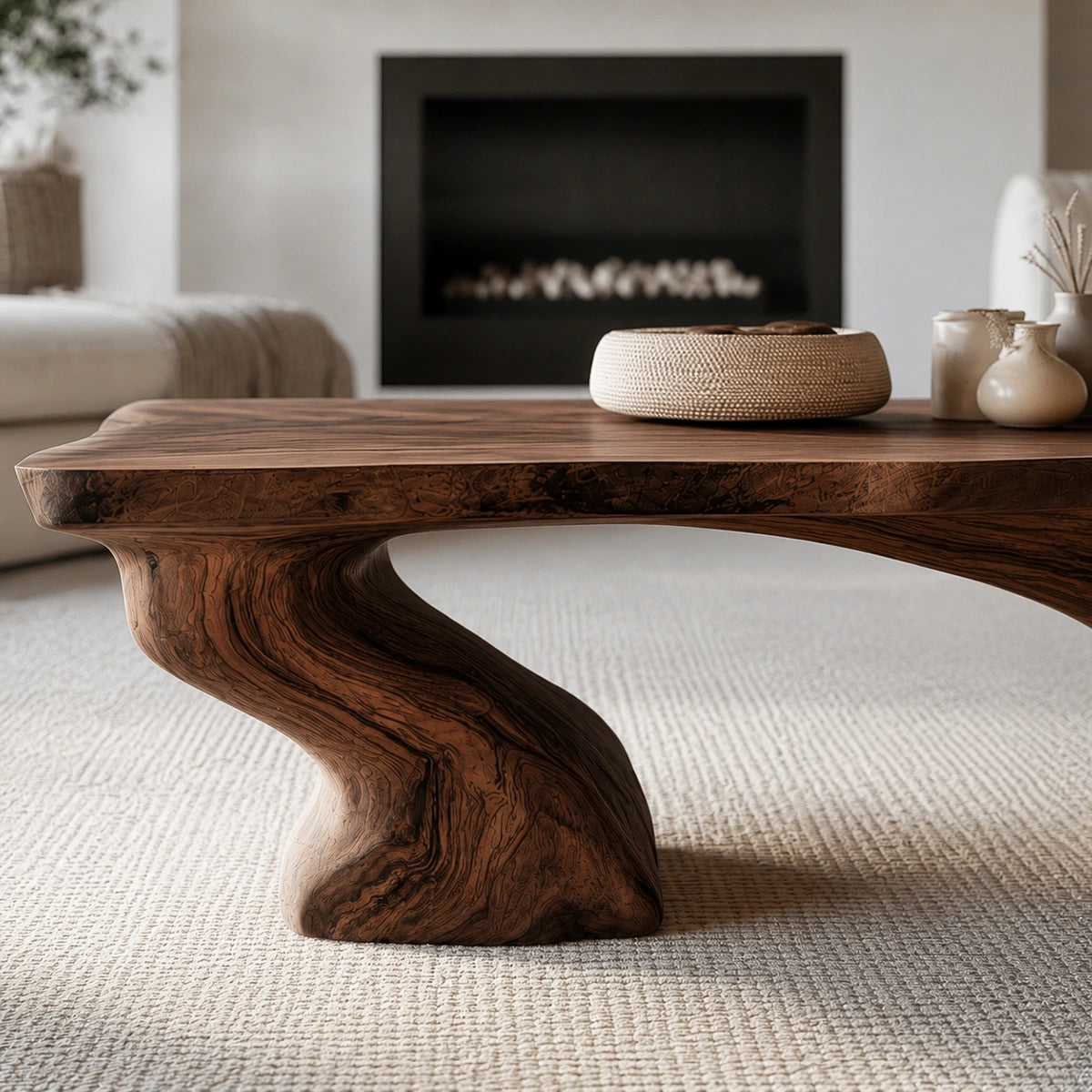 Natural Solid Wood Coffee Table with Sculptural Curved Base - Livewoodcraft - 5