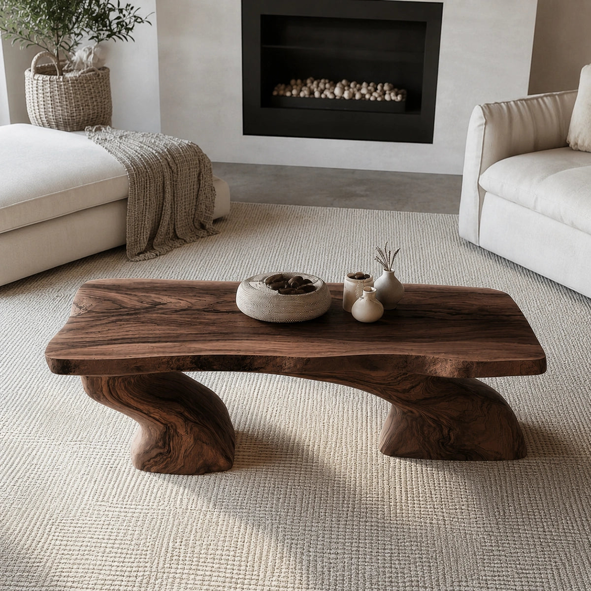 Natural Solid Wood Coffee Table with Sculptural Curved Base - Livewoodcraft - 6
