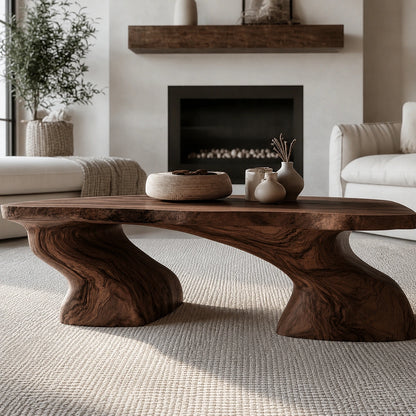 Natural Solid Wood Coffee Table with Sculptural Curved Base - Livewoodcraft - 7