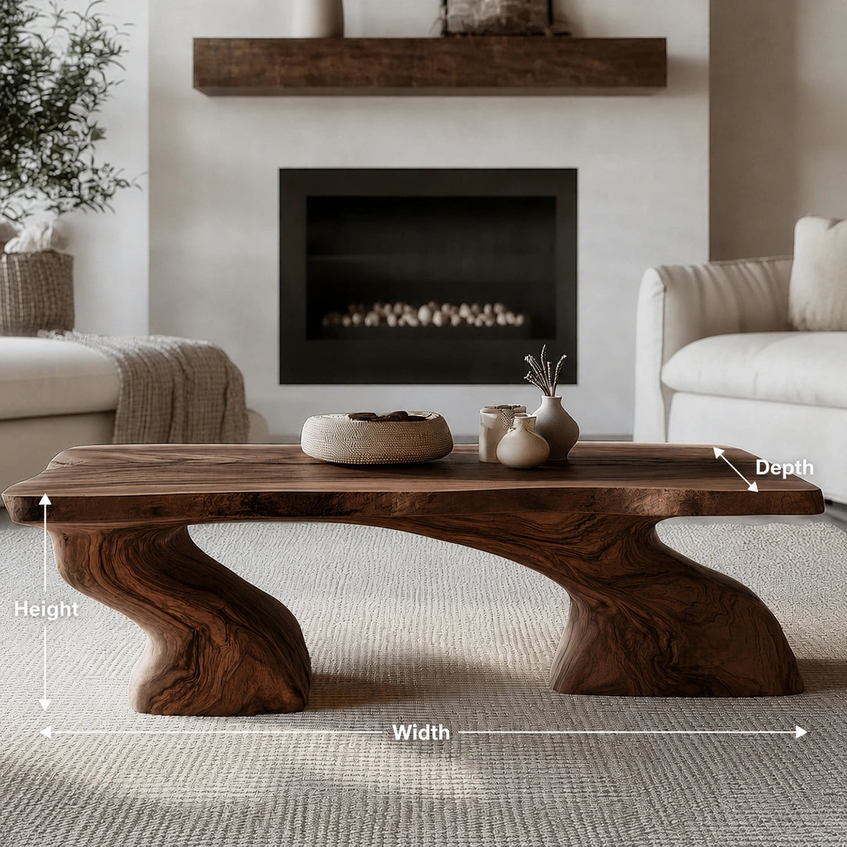 Natural Solid Wood Coffee Table with Sculptural Curved Base - Livewoodcraft - 9