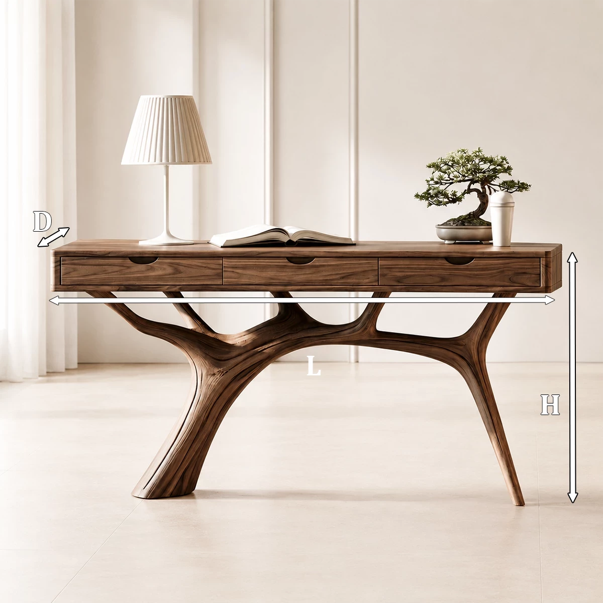 Natural Solid Wood Console Table Branch Frame Wabi Sabi Style - Livewoodcraft - 10