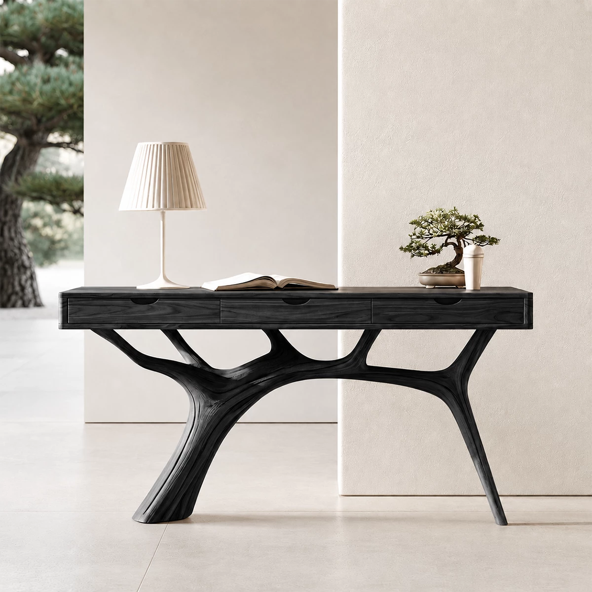 Natural Solid Wood Console Table Branch Frame Wabi Sabi Style - Livewoodcraft - 2