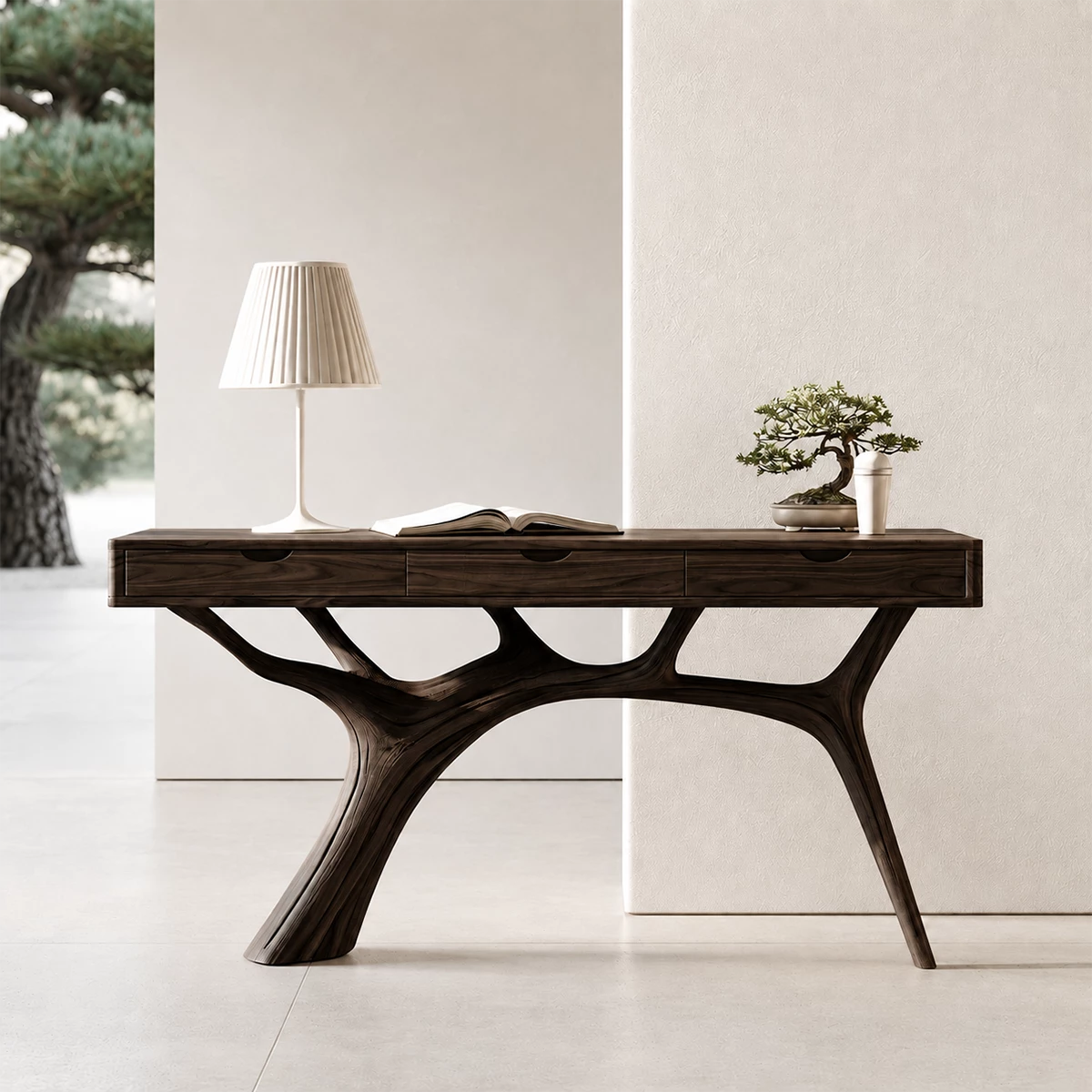 Natural Solid Wood Console Table Branch Frame Wabi Sabi Style - Livewoodcraft - 4