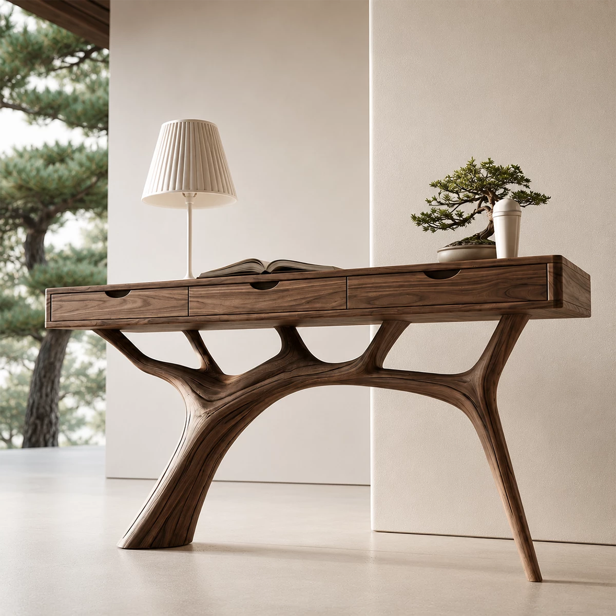 Natural Solid Wood Console Table Branch Frame Wabi Sabi Style - Livewoodcraft - 7