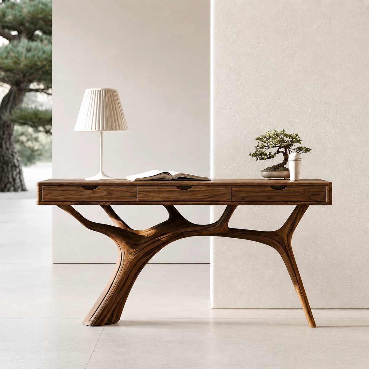 Natural Solid Wood Console Table Branch Frame Wabi Sabi Style - Livewoodcraft - 8