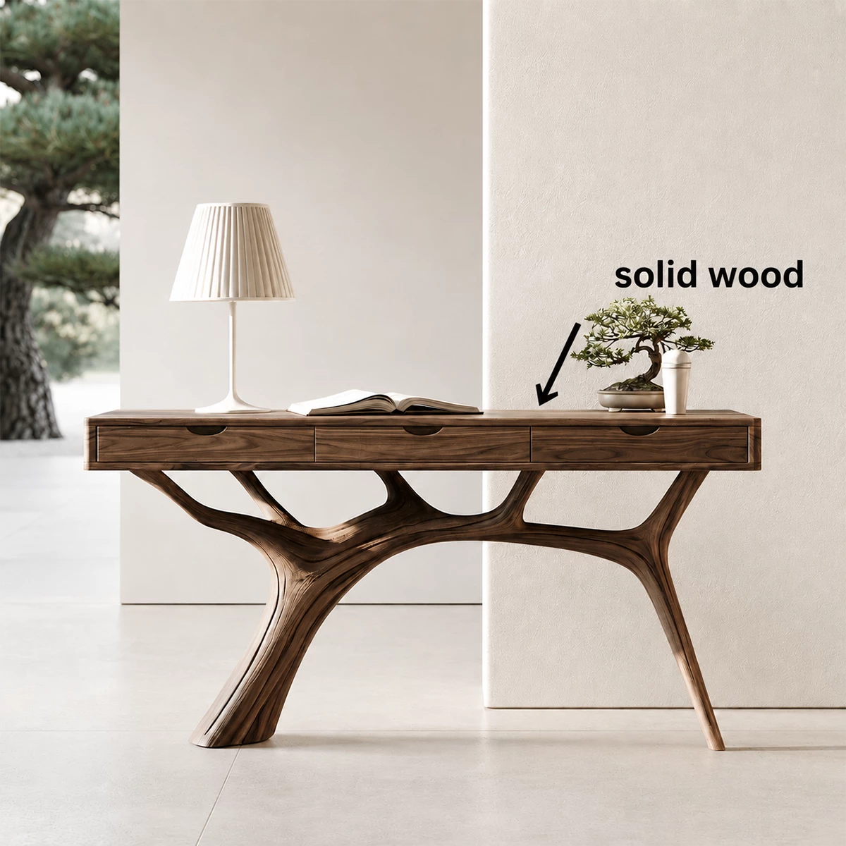 Natural Solid Wood Console Table Branch Frame Wabi Sabi Style - Livewoodcraft - 9