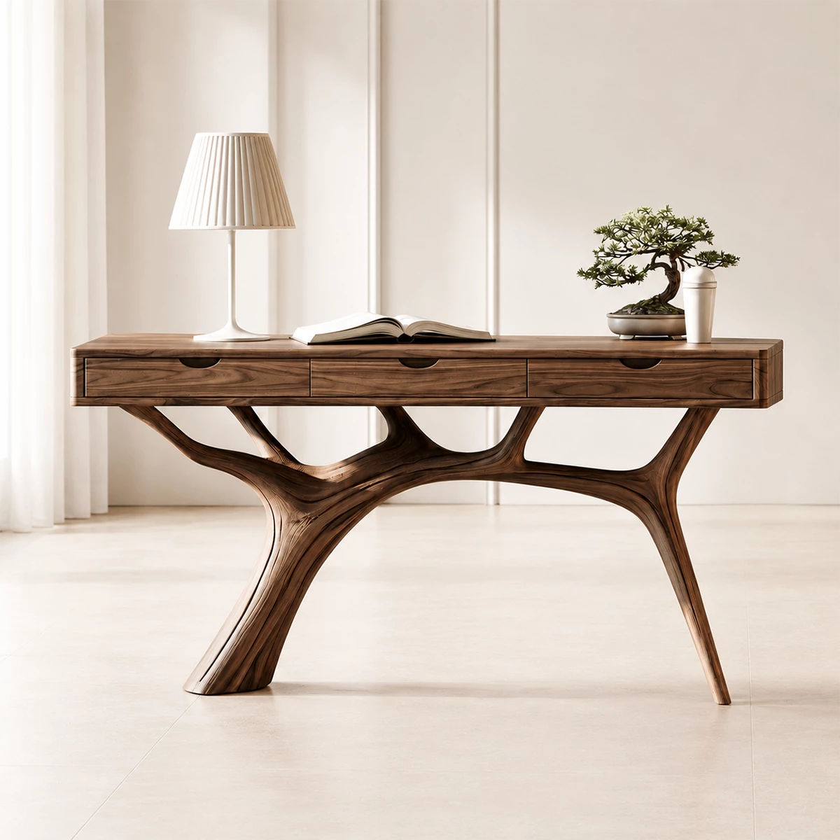 Natural Solid Wood Console Table Branch Frame Wabi Sabi Style - Livewoodcraft