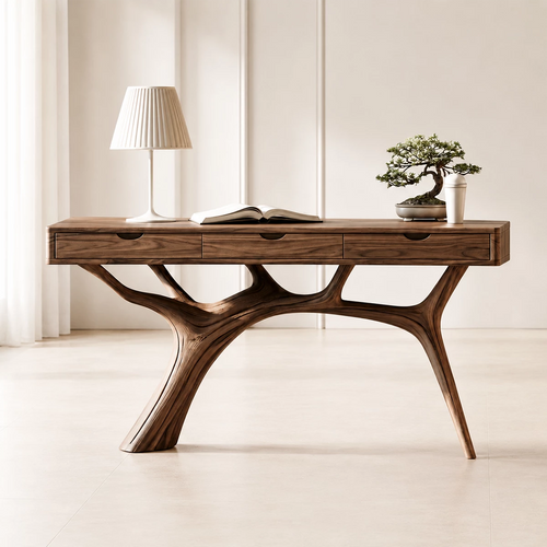 Natural Solid Wood Console Table Branch Frame Wabi Sabi Style - Livewoodcraft