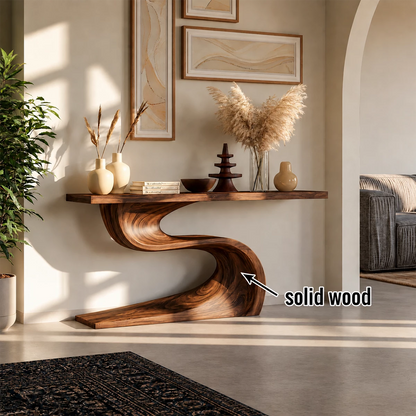 Natural Solid Wood Console Table Flowing Wave Wabi Sabi Style - Livewoodcraft - 10