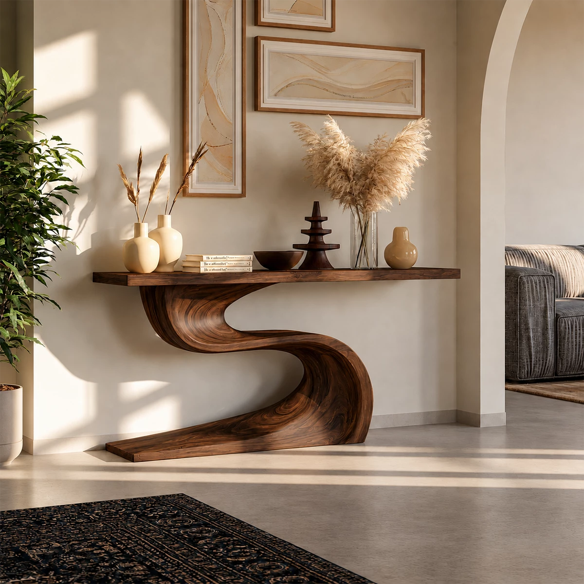 Natural Solid Wood Console Table Flowing Wave Wabi Sabi Style - Livewoodcraft - 2