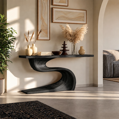Natural Solid Wood Console Table Flowing Wave Wabi Sabi Style - Livewoodcraft - 3