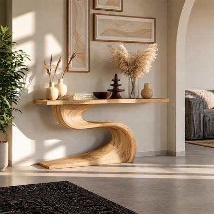 Natural Solid Wood Console Table Flowing Wave Wabi Sabi Style - Livewoodcraft - 4