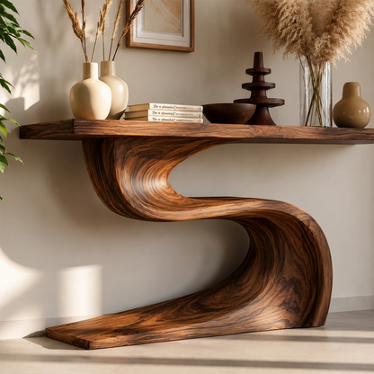 Natural Solid Wood Console Table Flowing Wave Wabi Sabi Style - Livewoodcraft - 5