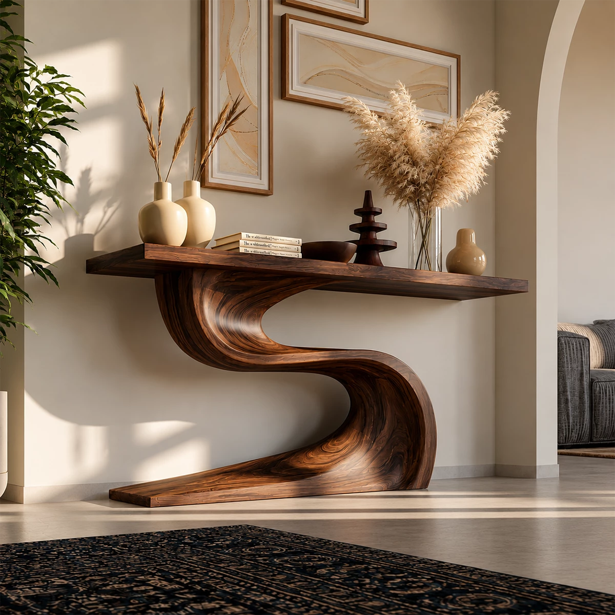 Natural Solid Wood Console Table Flowing Wave Wabi Sabi Style - Livewoodcraft - 7