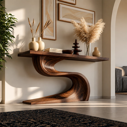 Natural Solid Wood Console Table Flowing Wave Wabi Sabi Style - Livewoodcraft - 7