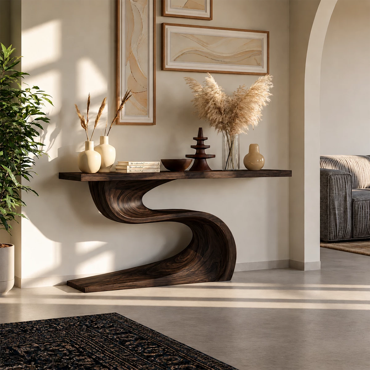 Natural Solid Wood Console Table Flowing Wave Wabi Sabi Style - Livewoodcraft - 8
