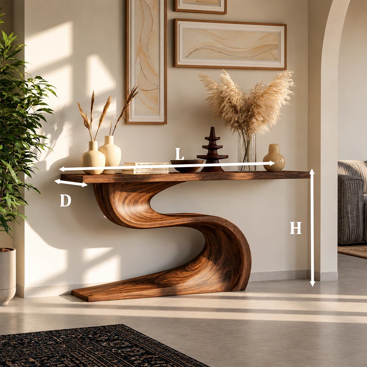 Natural Solid Wood Console Table Flowing Wave Wabi Sabi Style - Livewoodcraft - 9