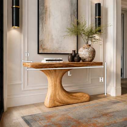 Natural Solid Wood Console Table Sculptural Crescent Modern Style - Livewoodcraft - 10