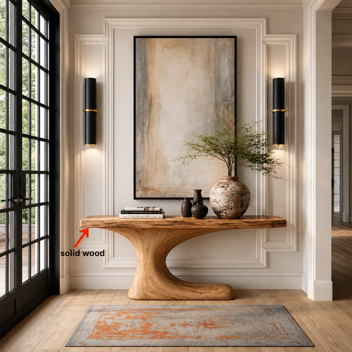 Natural Solid Wood Console Table Sculptural Crescent Modern Style - Livewoodcraft - 11