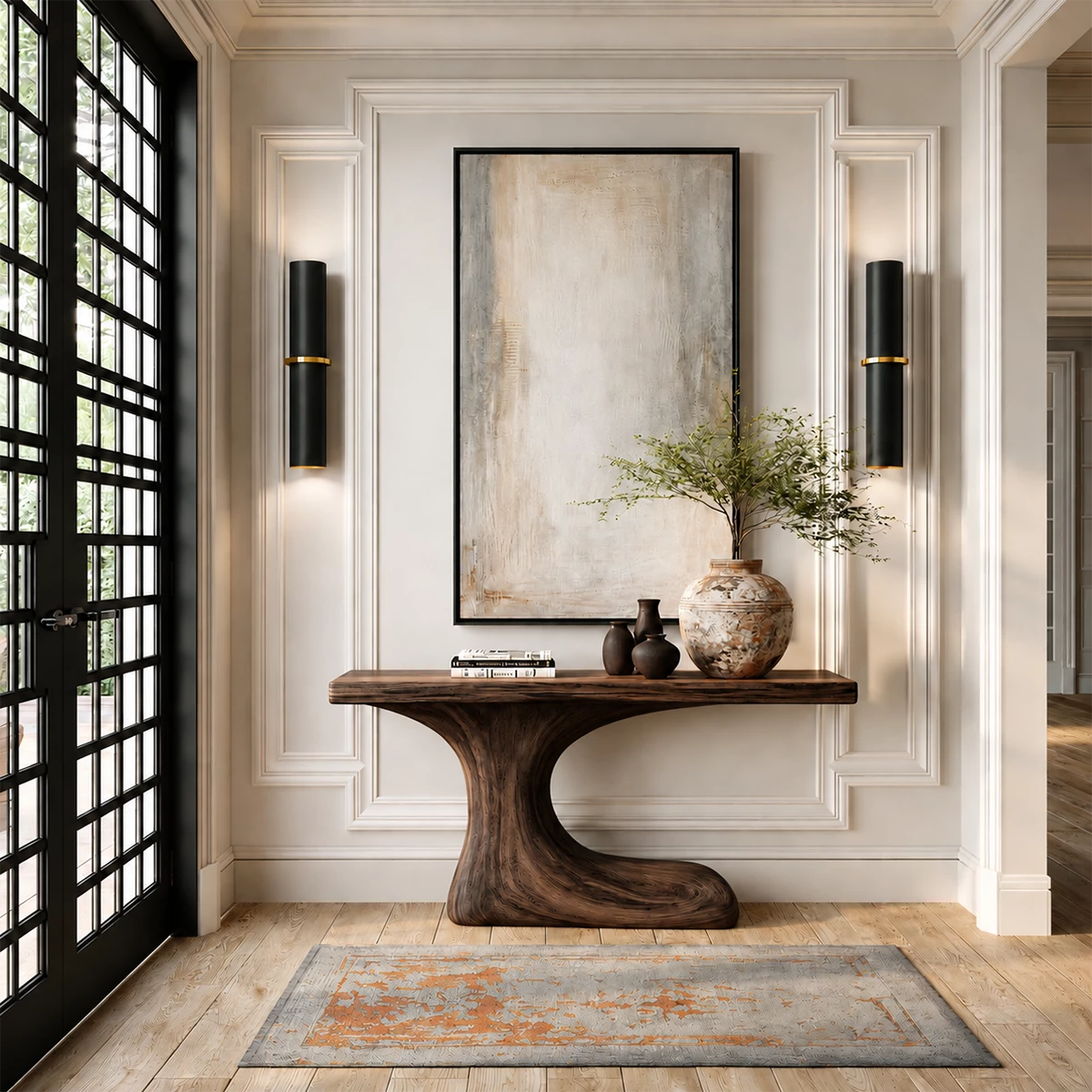Natural Solid Wood Console Table Sculptural Crescent Modern Style - Livewoodcraft - 3