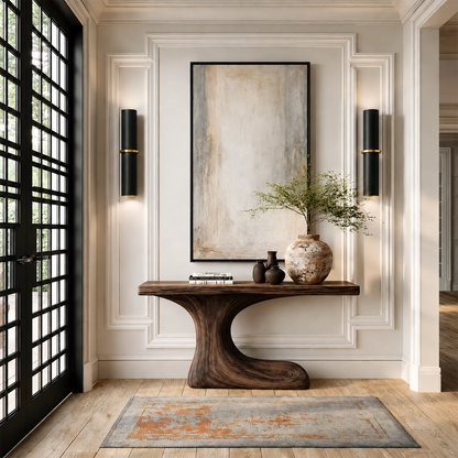 Natural Solid Wood Console Table Sculptural Crescent Modern Style - Livewoodcraft - 3