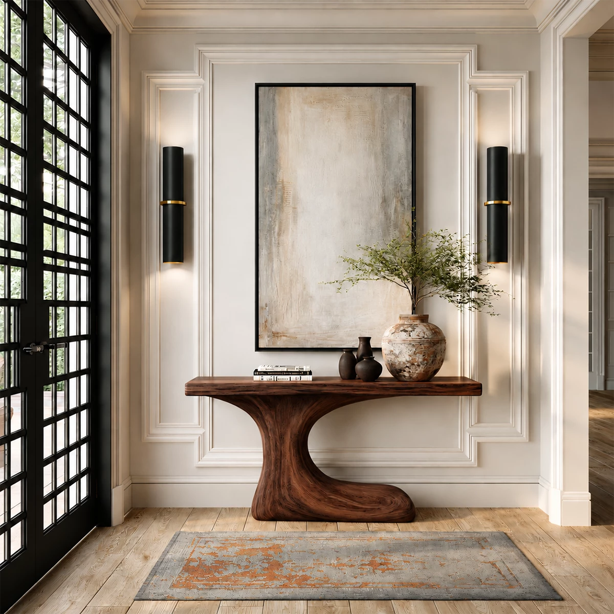 Natural Solid Wood Console Table Sculptural Crescent Modern Style - Livewoodcraft - 4
