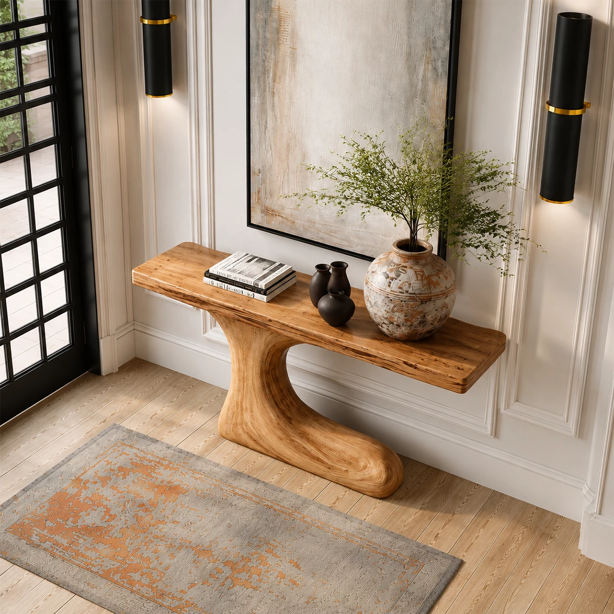 Natural Solid Wood Console Table Sculptural Crescent Modern Style - Livewoodcraft - 6