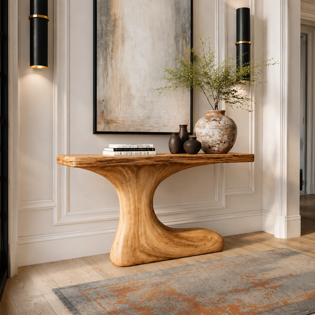 Natural Solid Wood Console Table Sculptural Crescent Modern Style - Livewoodcraft - 7