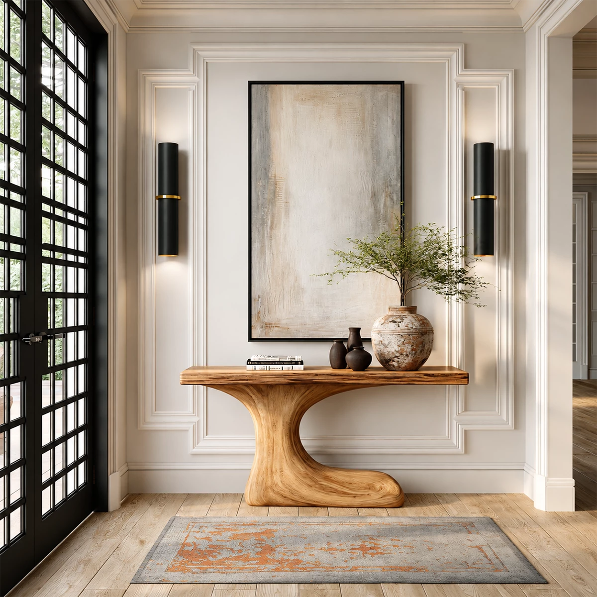 Natural Solid Wood Console Table Sculptural Crescent Modern Style - Livewoodcraft - 8