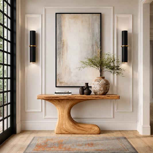 Natural Solid Wood Console Table Sculptural Crescent Modern Style - Livewoodcraft