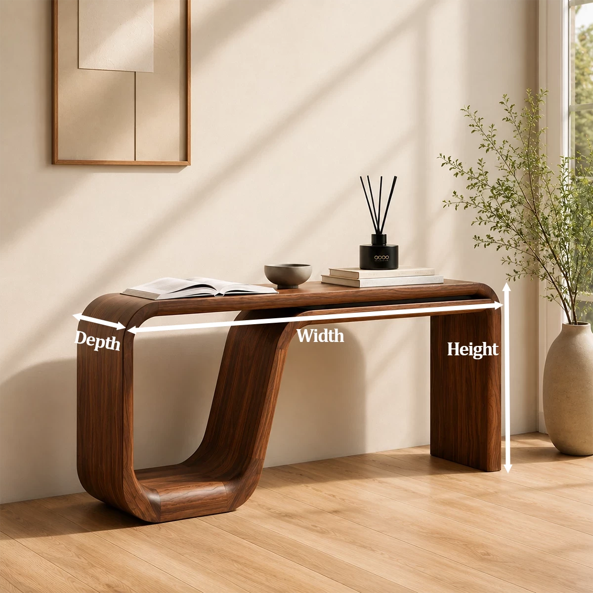 Natural Solid Wood Console Table Sculptural Double Loop Modern Style - Livewoodcraft - 10