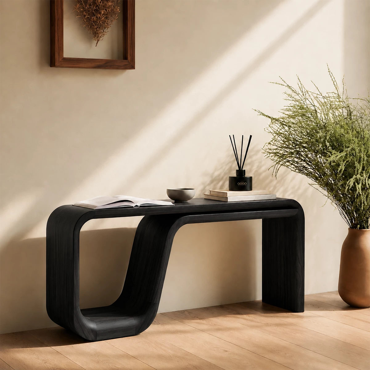 Natural Solid Wood Console Table Sculptural Double Loop Modern Style - Livewoodcraft - 2