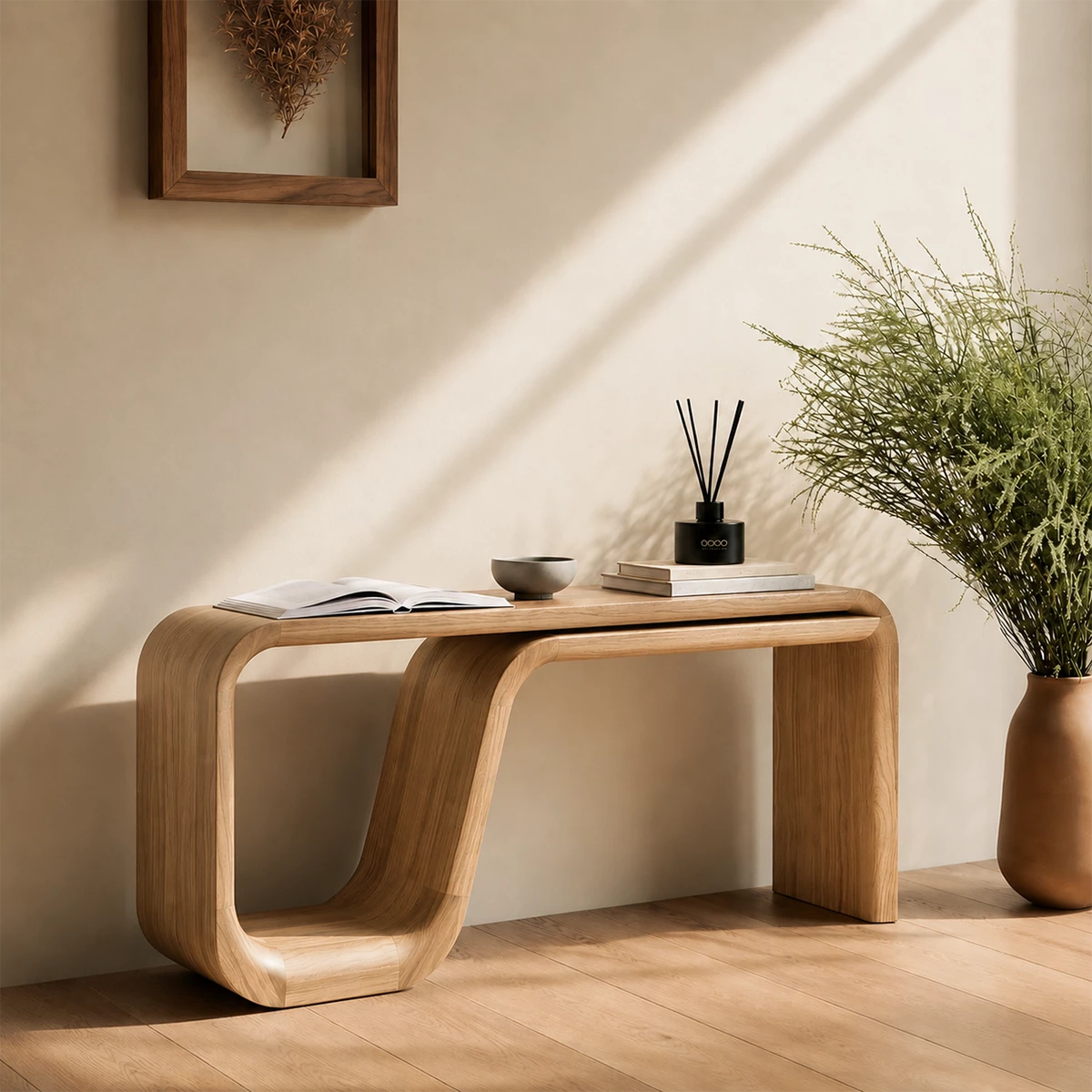 Natural Solid Wood Console Table Sculptural Double Loop Modern Style - Livewoodcraft - 3