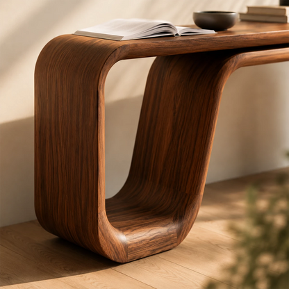 Natural Solid Wood Console Table Sculptural Double Loop Modern Style - Livewoodcraft - 5