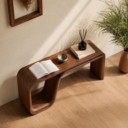 Natural Solid Wood Console Table Sculptural Double Loop Modern Style - Livewoodcraft - 6