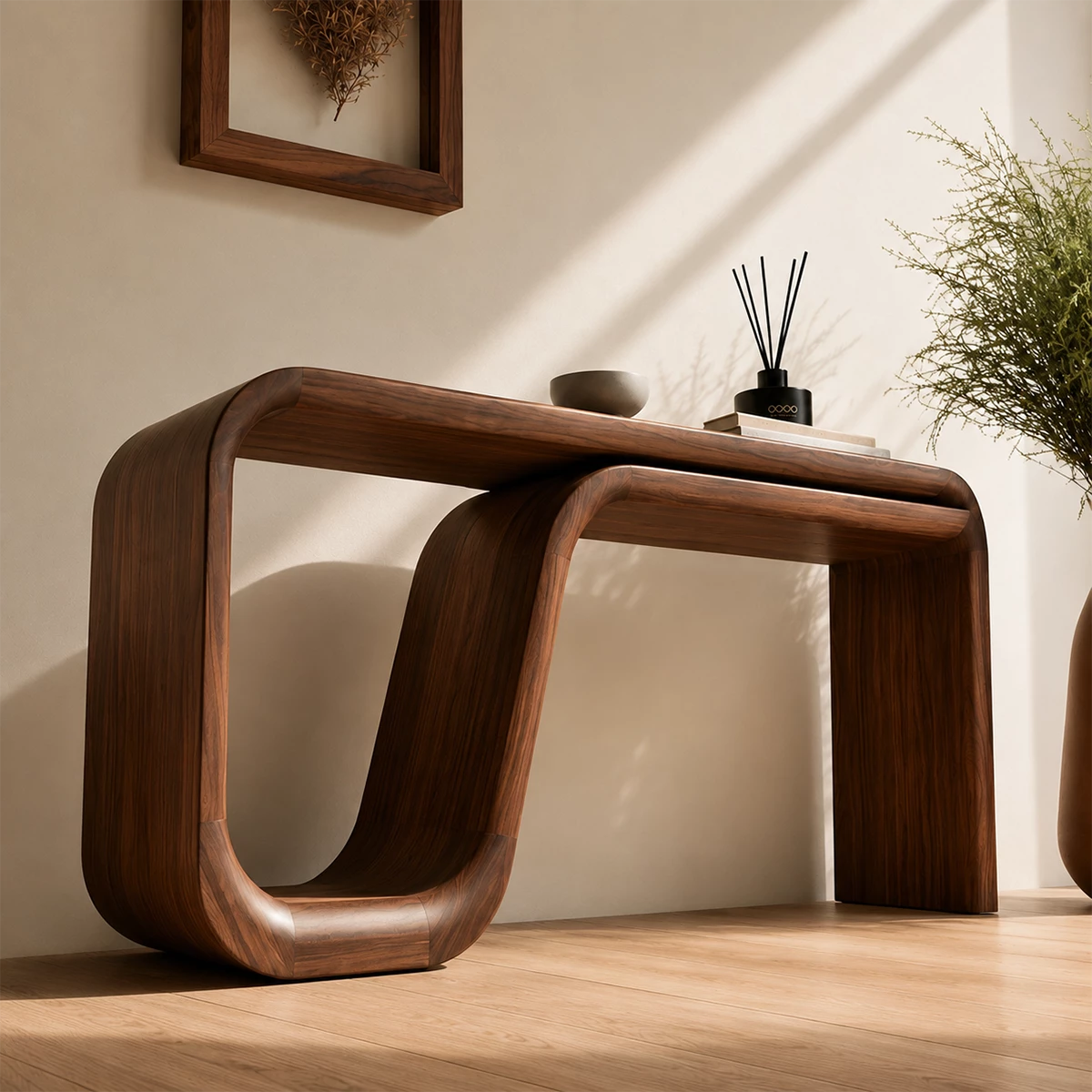 Natural Solid Wood Console Table Sculptural Double Loop Modern Style - Livewoodcraft - 7